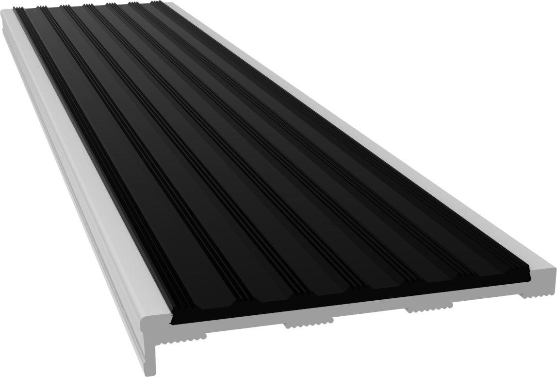Aluminium Stair Nosing - C Series CLEAR anodised with BLACK external rated insert - Safety Stride