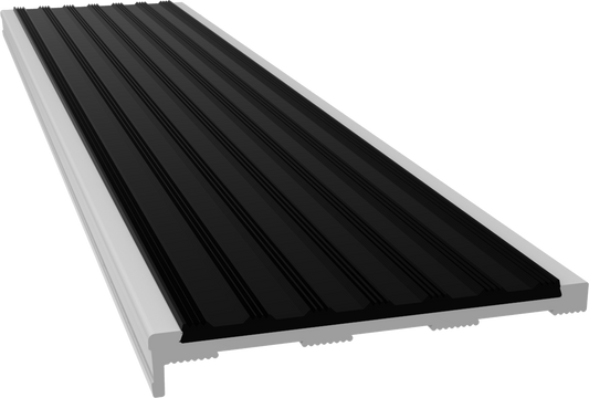 Aluminium Stair Nosing - C Series Clear Anodised with Black Extruded Vinyl Internal/Dry Rated Insert
