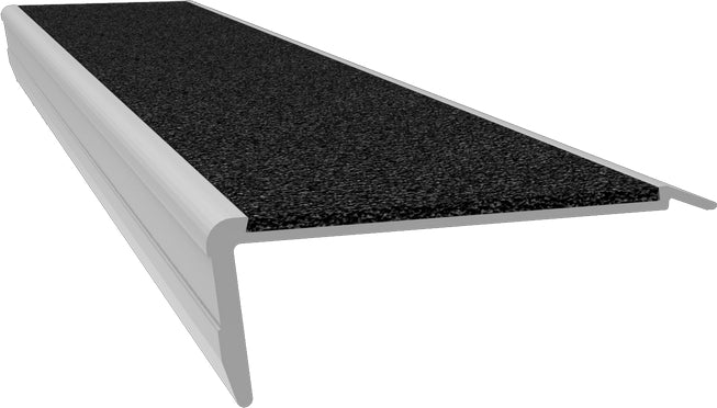 Aluminium Stair Nosing - C Series CLEAR anodised with BLACK external rated insert - Safety Stride