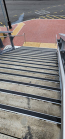 Aluminium Stair Nosing - M Series Clear Anodised with Black External Rated Insert - Safety Stride