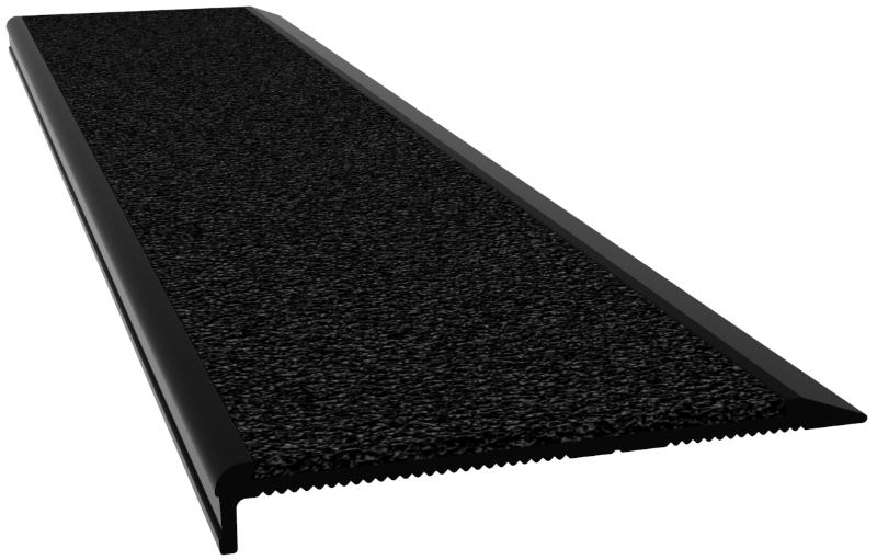 Aluminium Stair Nosing - C Series CLEAR anodised with BLACK external rated insert - Safety Stride