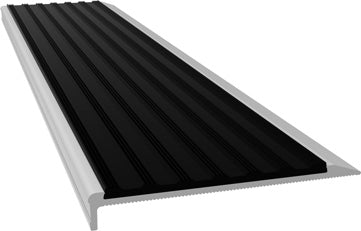 Aluminium Stair Nosing - S Series Clear Anodised with Black Extruded Vinyl Internal/Dry Rated Insert - Safety Stride