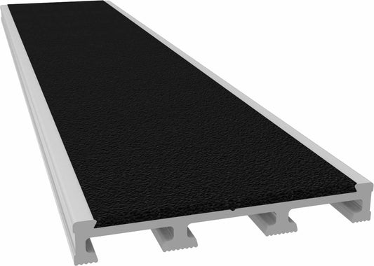 Aluminium Stair Nosing - D Series Clear Anodised with Crystalline™ Black External Rated Insert - Safety Stride