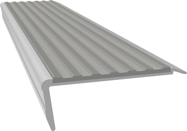 Aluminium Stair Nosing - G Series Clear Anodised with Light Grey Extruded Vinyl Internal/Dry Rated Insert - Safety Stride