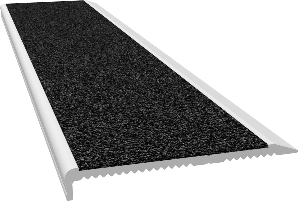 Aluminium Stair Nosing - C Series CLEAR anodised with BLACK external rated insert - Safety Stride