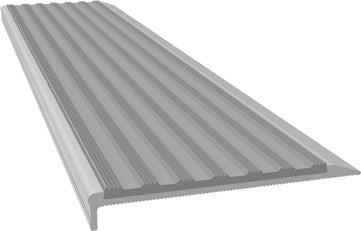 Aluminium Stair Nosing - S Series Clear Anodised with Light Grey Extruded Vinyl Internal/Dry Rated Insert - Safety Stride